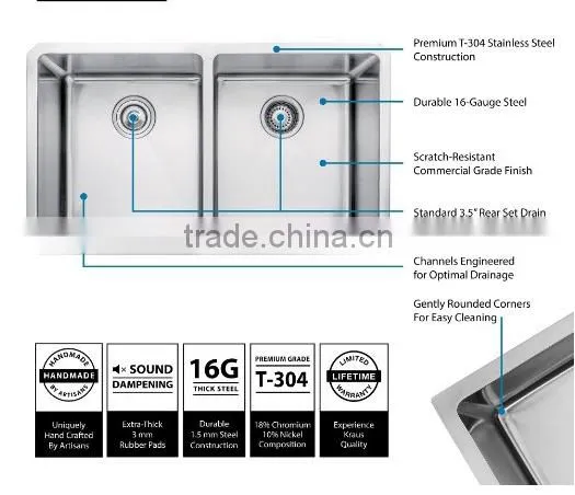 Kitchen Accessories Stainless Steel Cheap Undermount Double Handmade Italian Kitchen Sink photo-3
