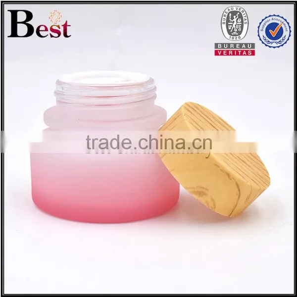 50g Empty Pink Color Glass Cream Jar With Bamboo Screw Cap photo-2