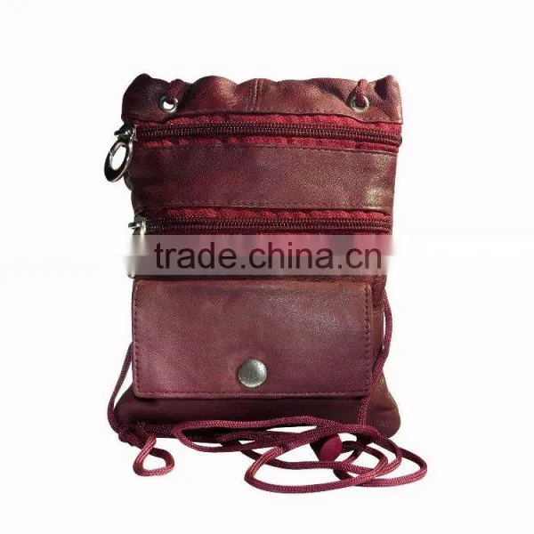 Ladies Sling Bag With Zipper Pockets & Flap Pocket Genuine Leather