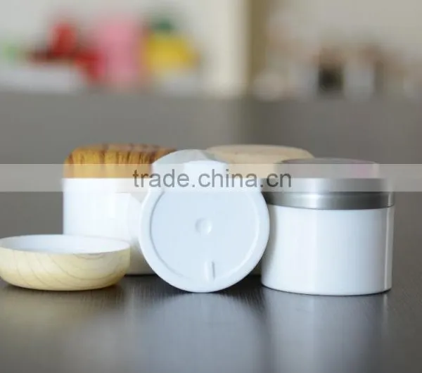 White Color PP Jar Cream Jar With Bamboo Cap 50g 100g Cosmetic Jar With Wood Cap photo-4