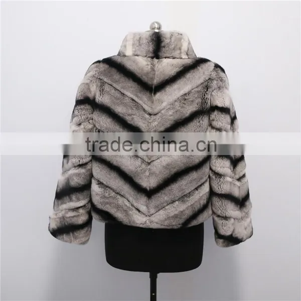 New Fashion Winter Chinchilla Color Sexy Rex Rabbit Fur Coat for Girls photo-4
