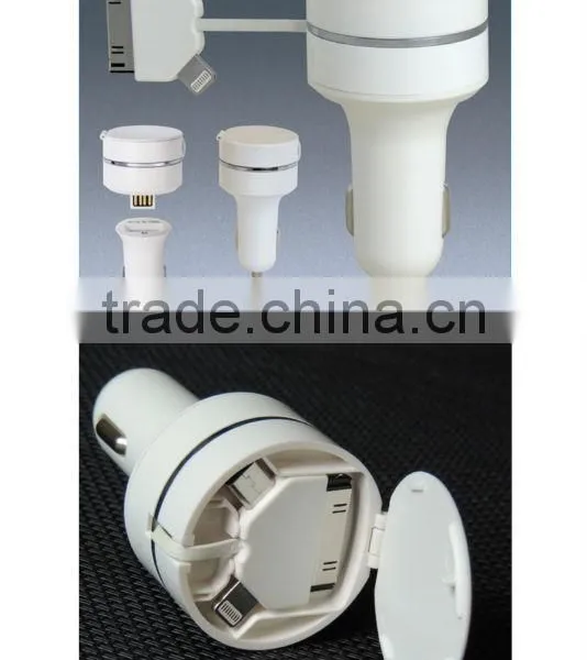 3 in 1 Travel Car Charger With Retractable Cord/retractable Car Charger