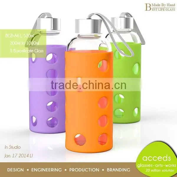 Fashionable Creative Borosilicate Glass Water Bottle With Silicone photo-5