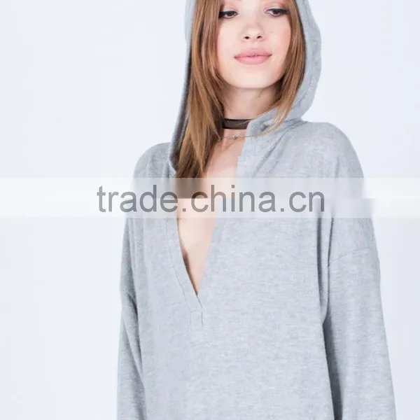 Cut and Sew Hoodie Plunging V-neck Long Sleeves Very Soft Brushed Knit Fabric Super Cozy Athletic Muscle Fit Hoodie For Women photo-5