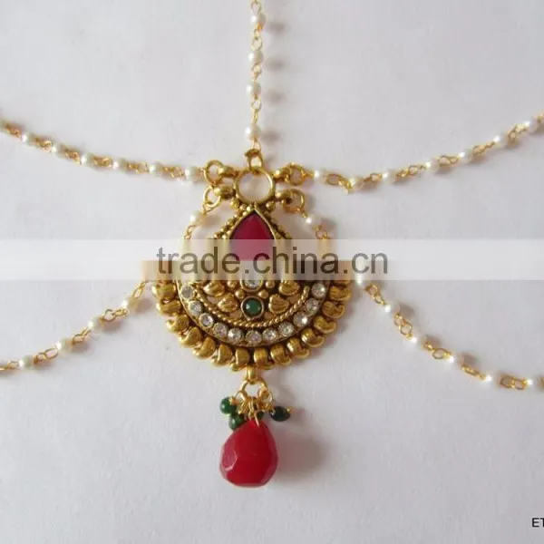 MATHAPATTI MAANG TIKA GOLD PLATED POLKI Pearl photo-3