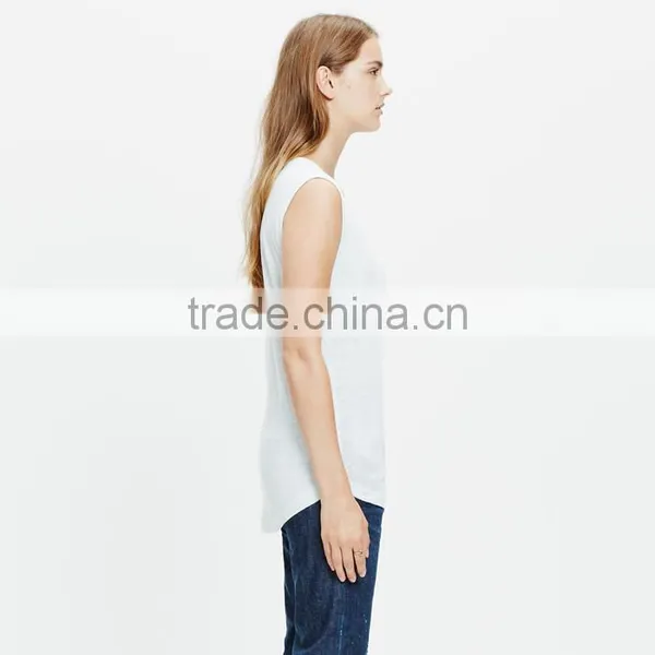 Slub White Crewneck Muscle Wholesale Tank Top for Women photo-2
