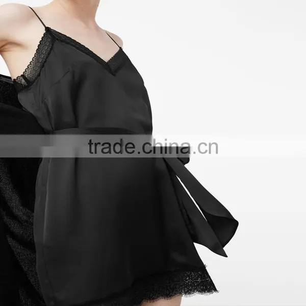 Dongguan Yihao 2016 China Manufacturers Hot-sale Custom New Suede Lace Trim Silk Satin Dress Styles Girls Dress photo-4