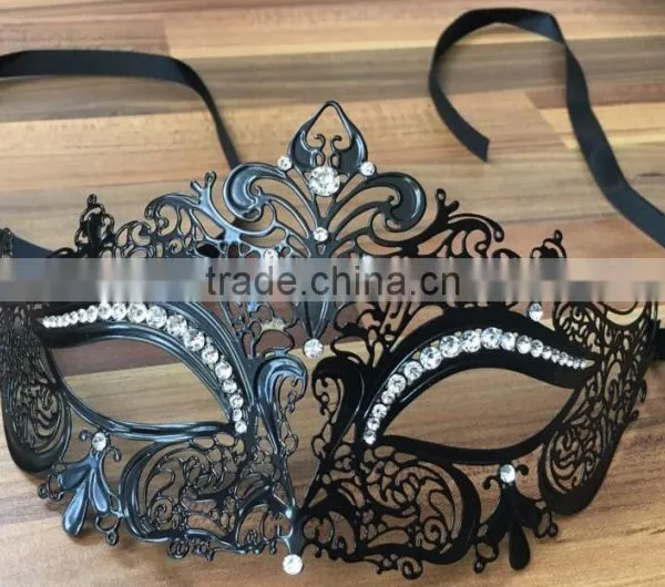 Venetian Masquerade Mask Filigree Black Metal Diamonte Ball Prom Halloween photo-2