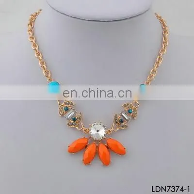 Bib and Foral Orange Pendant With Transperament Crystal Bib Necklace Jewelry