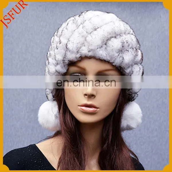 Genuine Rabbit Fur Hat With Bobble Pom Pom Fur Hat Women photo-5