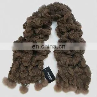 Rabbit Fur Ball Fringe Pom Pom Scarf
