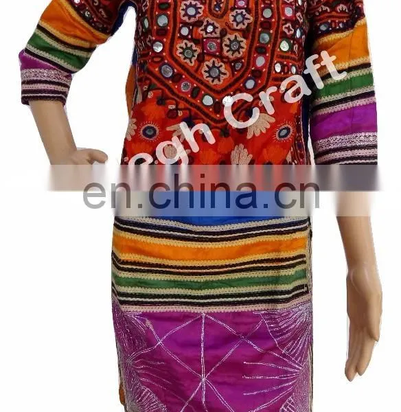 Afghani Mirror Work Dress - Belly Dance Costume Dress- Afghani Embroidered Tunic- Balochi Dress - Kuchi Vintage Tunic photo-2