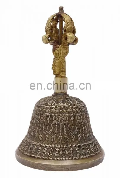 Indian Antique Tibetan Religious Brass Quality Bell Hand Vajra Dharma Objects Tibetan Buddhist Meditation Bell and Dorje Set photo-4