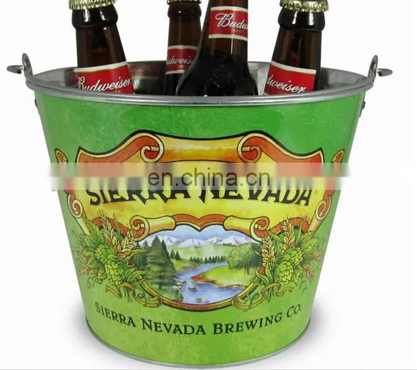 Custom Round Shape Champagne Tin Ice Bucket for Parties photo-6