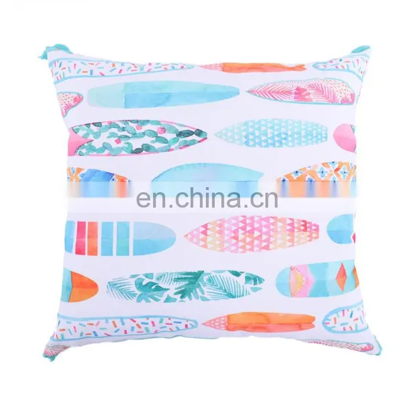 Colourful Lively Spun Polyester Green Plants Pattern Printed Sofa Cushion Covers With Tassels photo-2