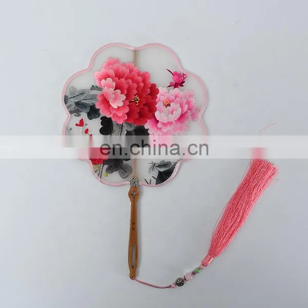 Chinese Style Multi-pattern Silk Embroidery Painting Handmade Fan With Wooden Handle and Tassel Pendant As Decorative Ornaments photo-3