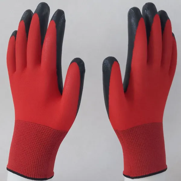 Red Polyester Knitted Black Nitrile Palm Coated Safety Work Gloves Abrasion-resistance Anti-slip Breathable photo-5
