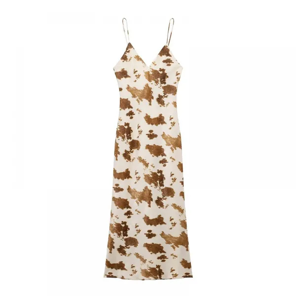 European and American Style Foreign Trade Women's Clothing New 2025 Fashion Silk Texture Printed MIDI Dress