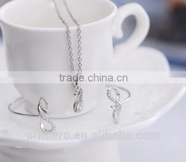 Fashion 18K White Plated Infinity Rhinestone Earrings Necklace Bracelet Set Jewelry photo-6