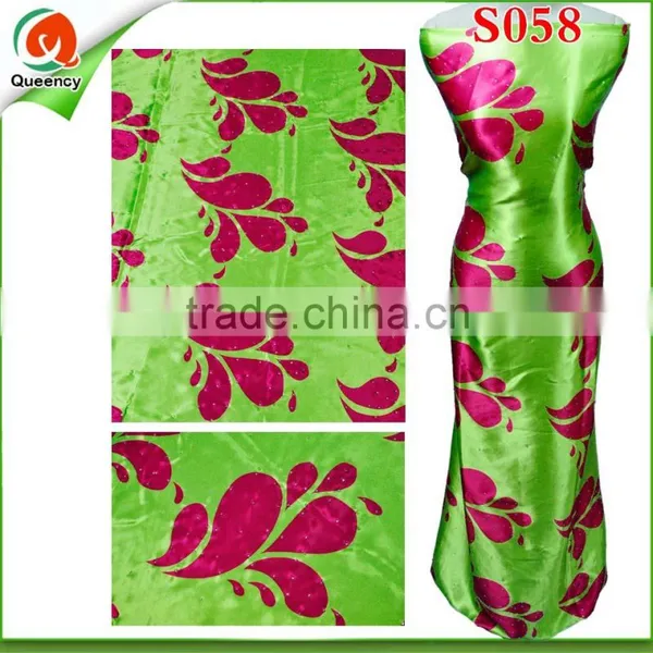 2016 Fashion Design Made From 100% Italian Silk Printed Silk Satin Fabric With Stones S058