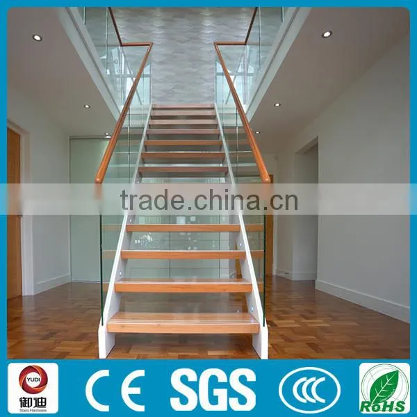 Prefabricated Indoor Wood Straight Stairscase Design With PVC Handrail