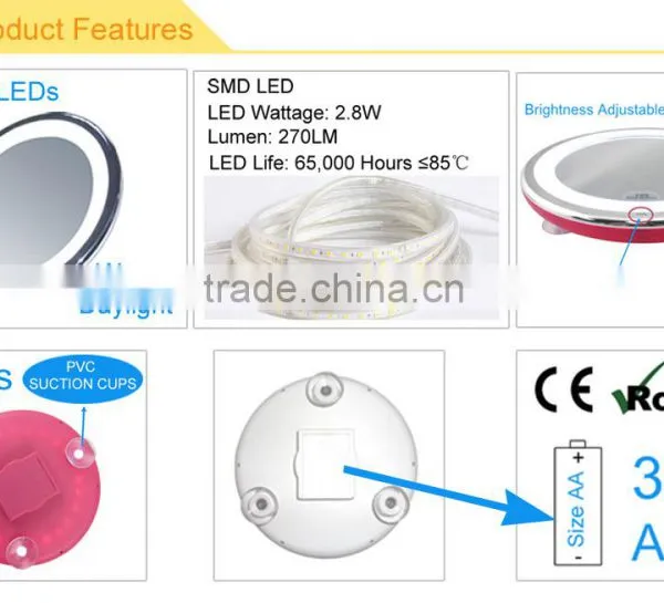 Round Touch LED Wall Mounted Bathroom Makeup Mirror With Magnification photo-3