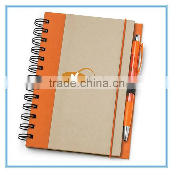 Wholesale Office and School Supplies Imprint Kraft Paper Cover Spiral Note Book With Pen