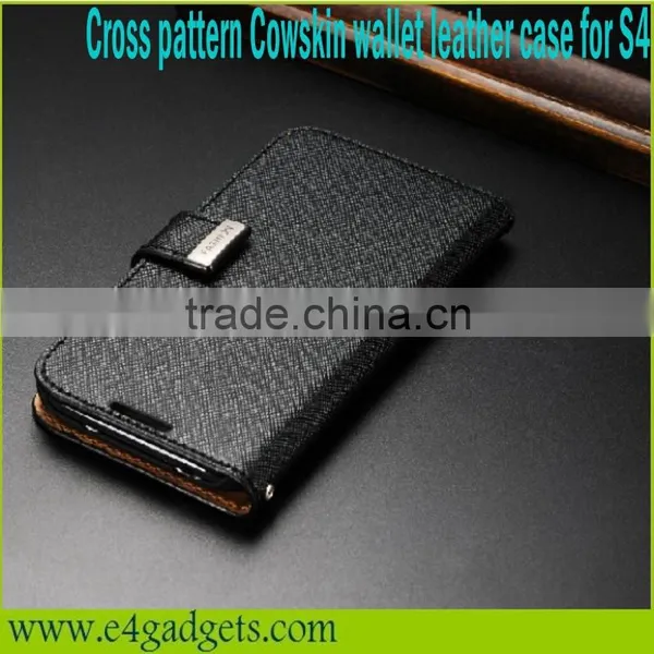 Luxury Cross Pattern Genuine Leather Flip Wallet Case for Samsung s4 Leather Case photo-4
