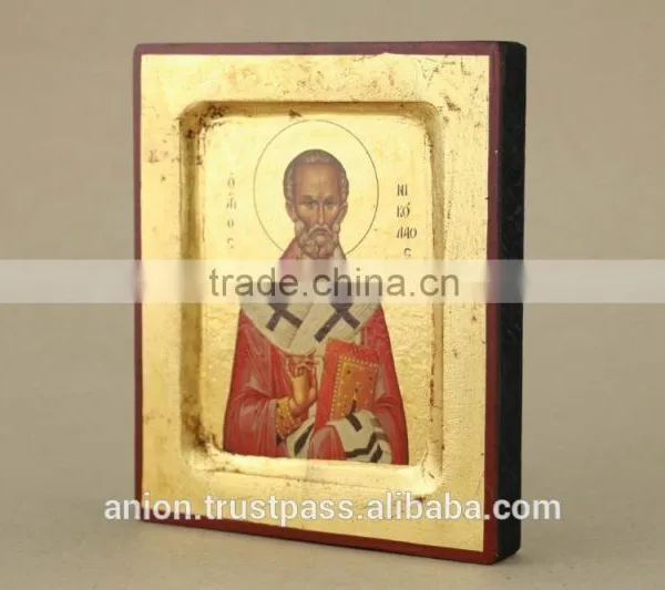 Greek & Russian Orthodox Wooden Icon. St. Nicolas photo-2