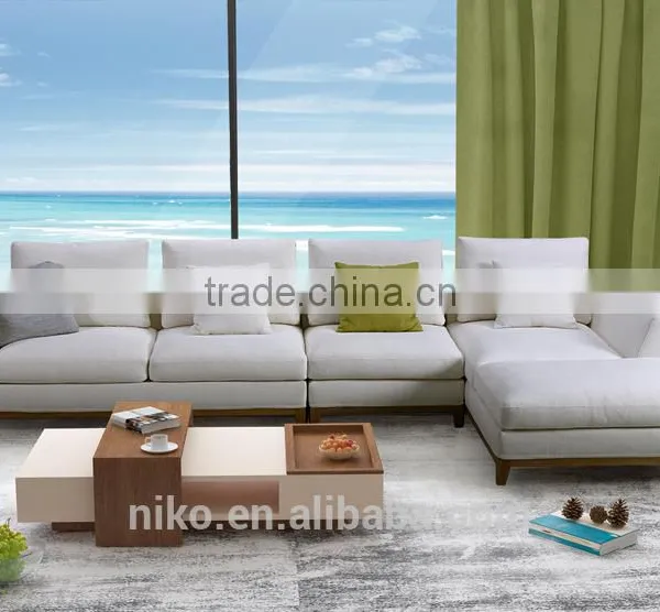 2017 New Collection High Quality Cotton and Line Fabric Solid Wood Construction Sofa Set