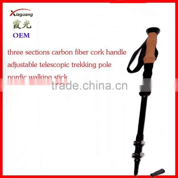 Three Sections Carbon Fiber Cork Handle Adjustable Telescopic Trekking Pole Nordic Walking Stick