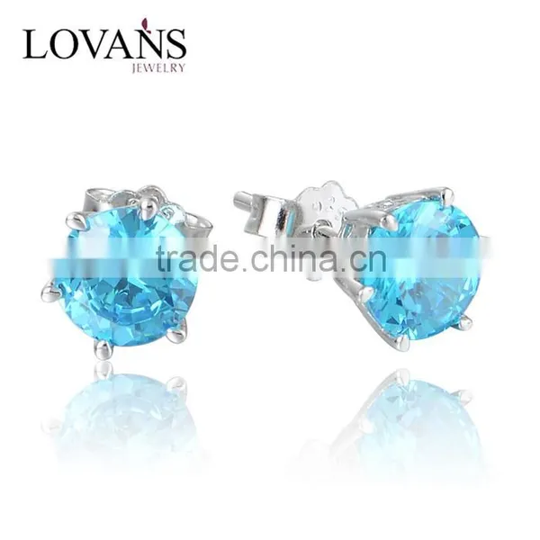 Aquamarine Or Cubic Zirconia Gemstone Earrings For Young Girl