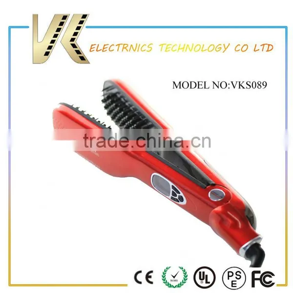 2 In 1 LCD PTC Heating Steam Electric Fast Hair Straightener Brush Hair Straightener Comb photo-6