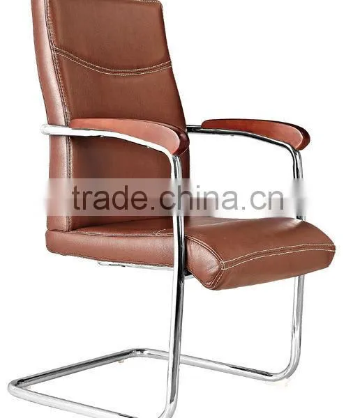 Chrome Fixed Chair Base With Wooden Armrest pu Leather Visitor Chair AH-154 photo-3