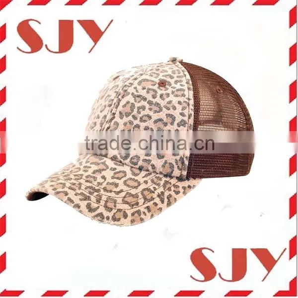 Low Profile Canvas Leopard Printed Mesh Trucker Cap photo-2