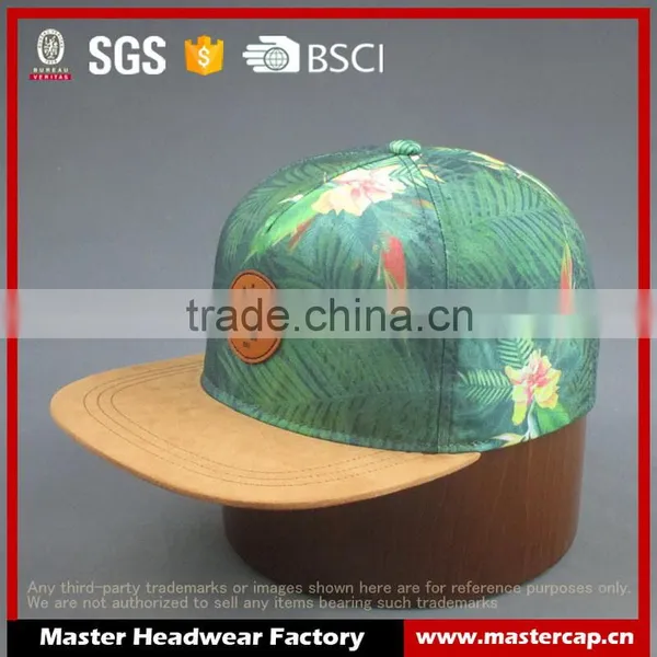 Custom heat transfer parttern in 5-panel snapback cap