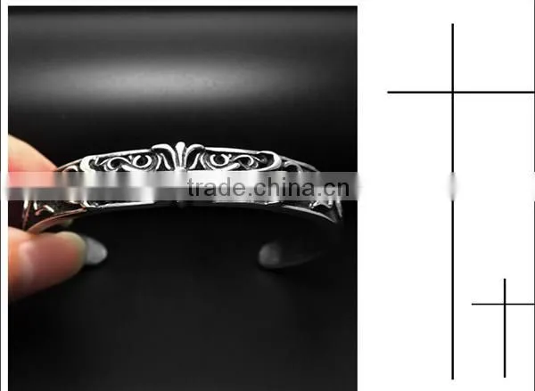 C Shape Antique Silver Vintage Engraved Stainless Steel Bangles photo-4