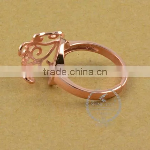 12mm 925 Sterling Silver Rose Gold Leaf Branch Round Bezel Ring Base Blank Supplies DIY Findings 1216004 photo-3