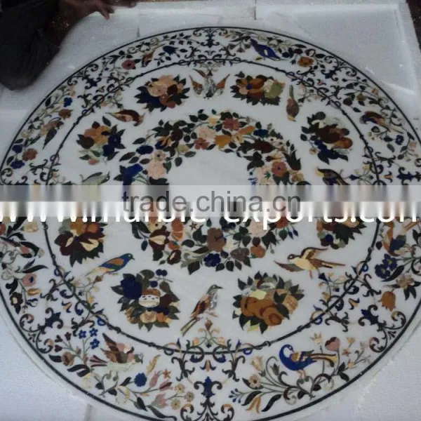 White Round Marble Stone Inlay Dinning Table Top Pietra Dura Table Top photo-6