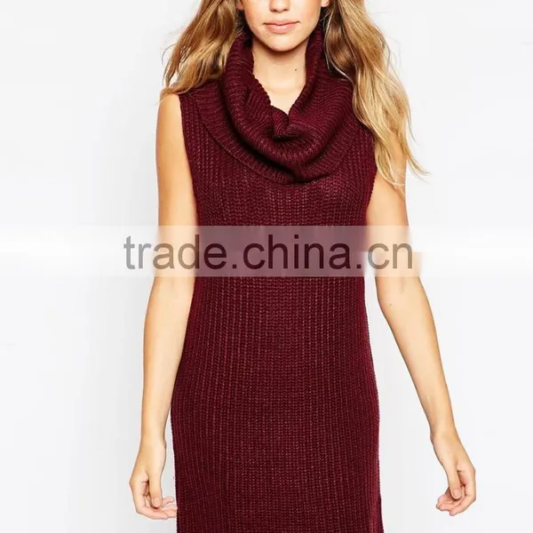 Sleeveless Chunky Knit Sleeveless Cowl Neck Sweater Dress