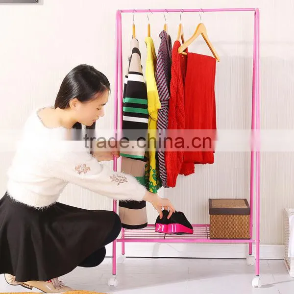 Metal Garment Rack Clothes Stand Portable Cloth Hanging Rail Stand Shoe Rack With Bottom Shelf photo-3