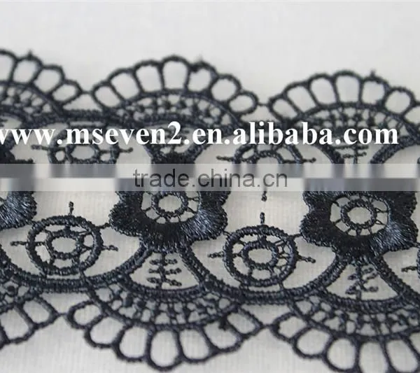 New Arrival Scallop Lace Trim 100% Polyester in Black Circles Pattern With Flowers Lace for Wholesale photo-2