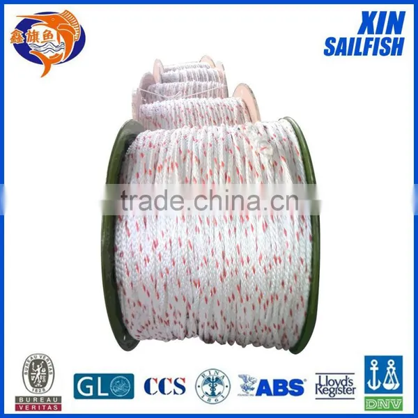 12 Strand White UHMWPE Braided Marine Rope With Orange Tracer photo-2