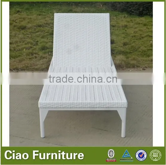 All-Weather Sunbed Patio Wicker White Sun Lounger With Wheels photo-4
