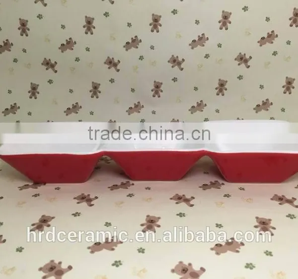 Stocked Three Small Ceramic Grids Red Dinner Plate photo-5