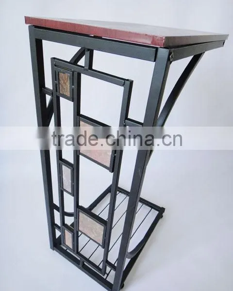 RH-4520 Living Room Geometric Design Artificial Slate-Trimmed MDF Top Metal Sofa Side Table photo-2