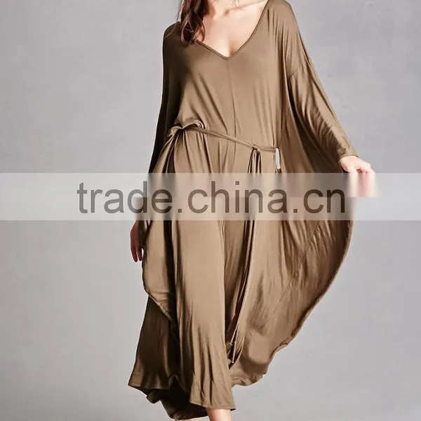 New Design Ladies Suit One Piece 95% Rayon, 5% Spandex Self-tie Waist Dolman Cocoon Custom Made Wide Leg Ladies Jumpsuit photo-2