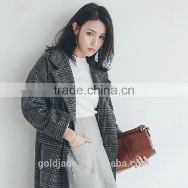 2016 High Quality Women Winter Plaid Woolen Coats for Ladies Ladies Long Coat Design photo-3
