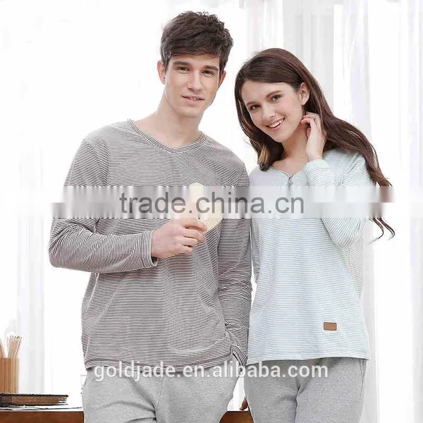 High Quality Couple Homewear Sleepwear Sets Stripe Flowers Cotton Pajama photo-5