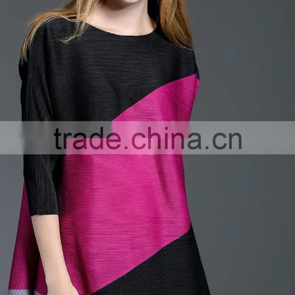 Female Patchwork Contrast Color Crinkle Spring A-line Dresses photo-6